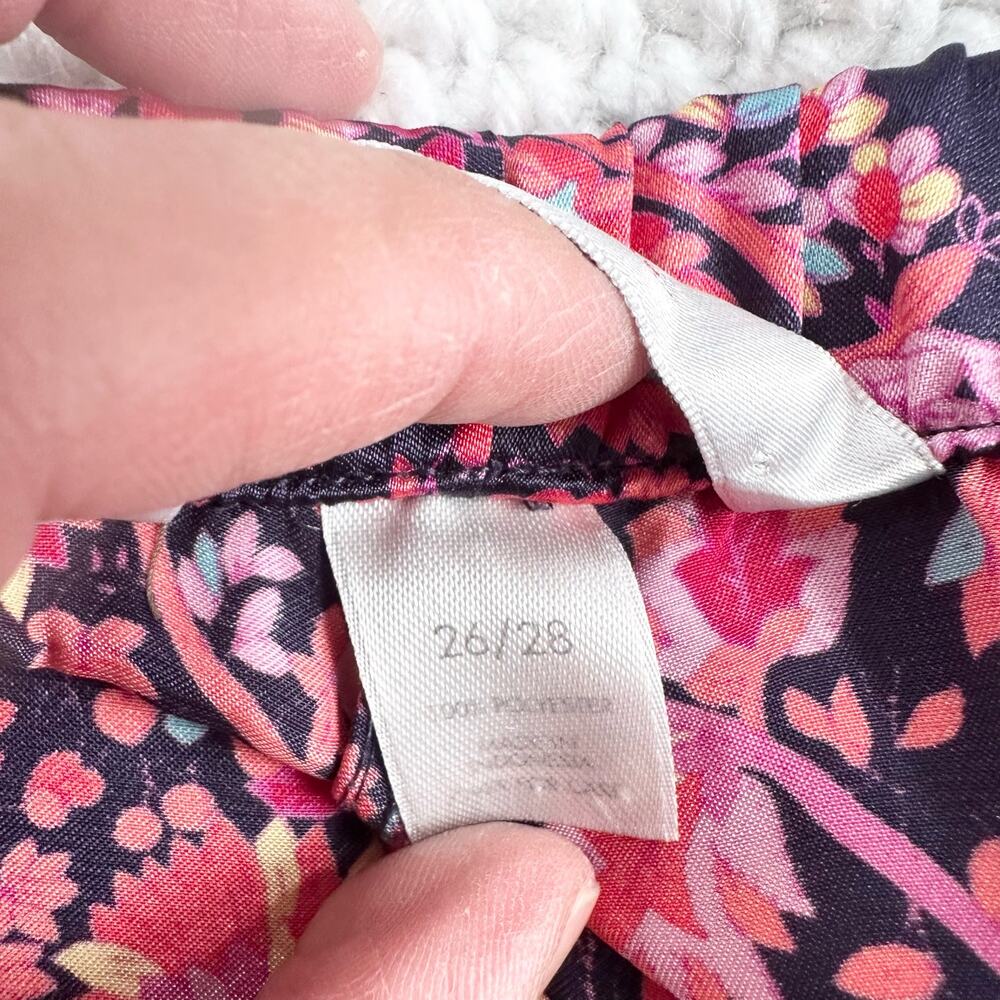 Cacique Plus High Rise Wide Leg Hot Pink Floral Satin Print Pajama Pants 26/28 - Picture 4 of 9